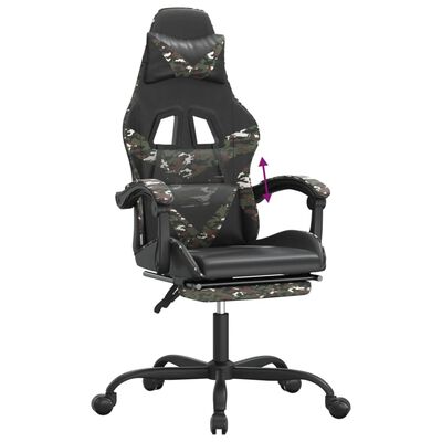 vidaXL Herní židle s podnožkou černá a maskáčová umělá kůže