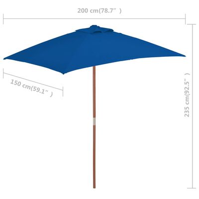 vidaXL Zahradní slunečník s dřevěnou tyčí modrý 150 x 200 cm