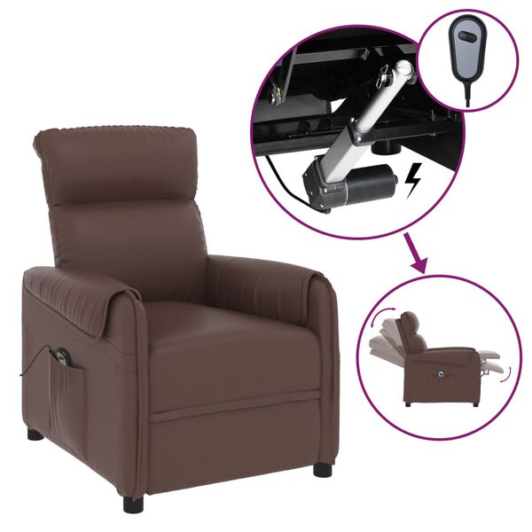 vidaXL Elektrick&eacute; polohovac&iacute; křeslo hněd&eacute; uměl&aacute; kůže