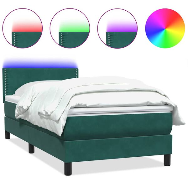 vidaXL Box spring postel s matrac&iacute; a LED tmavě zelen&aacute; 80x220 cm samet