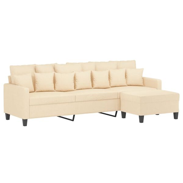 vidaXL 3m&iacute;stn&aacute; pohovka s podnožkou kr&eacute;mov&aacute; 210 cm textil