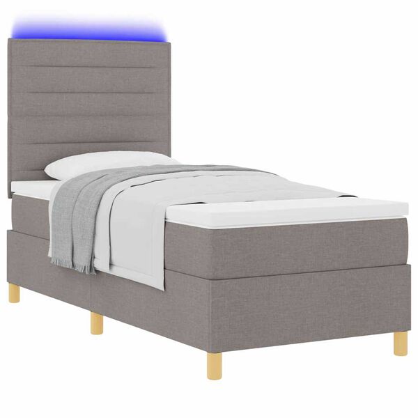 vidaXL LED box pružinov&aacute; postel s matrac&iacute; Taupe 90 x 200 cm textil