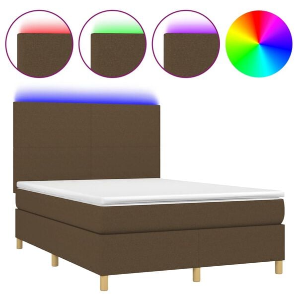 vidaXL Box spring postel s matrac&iacute; a LED tmavě hněd&aacute; 140x190 cm textil