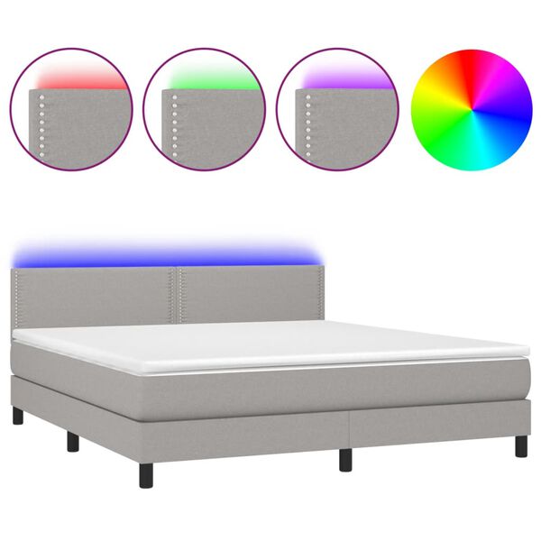 vidaXL Box spring postel s matrac&iacute; a LED světle &scaron;ed&aacute; 180x200 cm textil