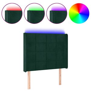 vidaXL Čelo postele s LED tmavě zelen&eacute; 83 x 16 x 118/128 cm samet