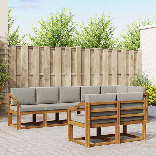 vidaXL Venkovn&iacute; pohovkov&aacute; souprava 8 pcs Př&iacute;rodn&iacute; a světle &scaron;ed&aacute;