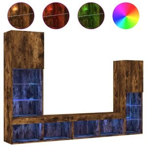 vidaXL 4d&iacute;ln&aacute; ob&yacute;vac&iacute; stěna s LED kouřov&yacute; dub kompozitn&iacute; dřevo