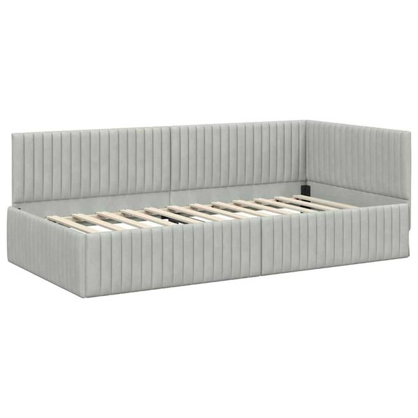 vidaXL Rohový rám postele s čelo Světle šedá 90 cm x 200 cm samet