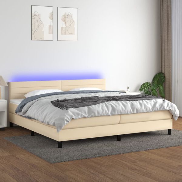 vidaXL Box spring postel s matrac&iacute; a LED kr&eacute;mov&aacute; 200x200 cm textil