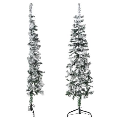vidaXL Úzký umělý poloviční vánoční stromek se sněhem 150 cm