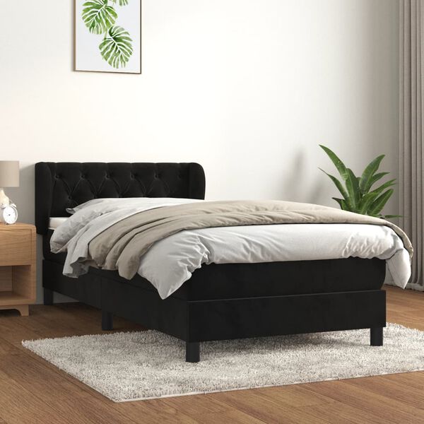 vidaXL Box spring postel s matrac&iacute; čern&aacute; 80 x 200 cm samet