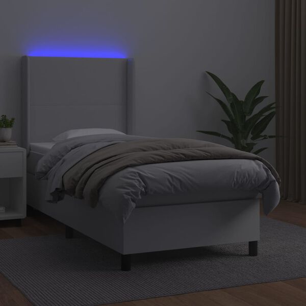 vidaXL Box spring postel s matrací a LED bílá 80 x 200 cm umělá kůže