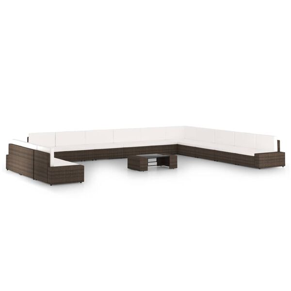 vidaXL 14d&iacute;ln&aacute; zahradn&iacute; sedac&iacute; souprava s podu&scaron;kami hněd&aacute; polyratan