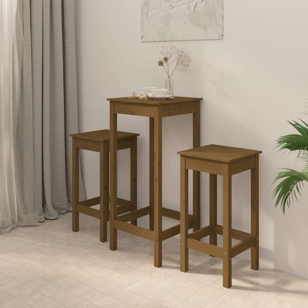 vidaXL 3 d&iacute;ln&yacute; barov&yacute; set medově hněd&yacute; masivn&iacute; borov&eacute; dřevo