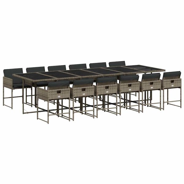 vidaXL 13d&iacute;ln&yacute; zahradn&iacute; j&iacute;deln&iacute; set s podu&scaron;kami &scaron;ed&yacute; polyratan