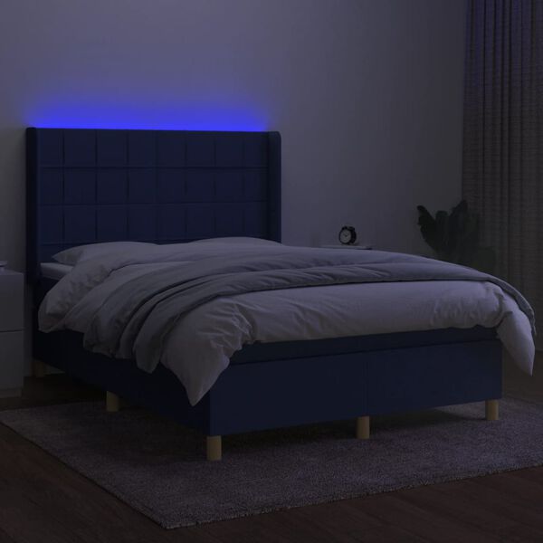 vidaXL Box spring postel s matrac&iacute; a LED modr&aacute; 140x200 cm textil