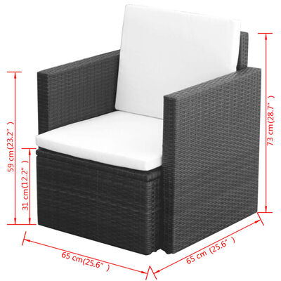 vidaXL Zahradní židle s poduškami a polštáři polyratan černá