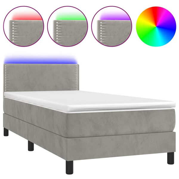 vidaXL Box spring postel s matrac&iacute; a LED světle &scaron;ed&aacute; 90x190 cm samet