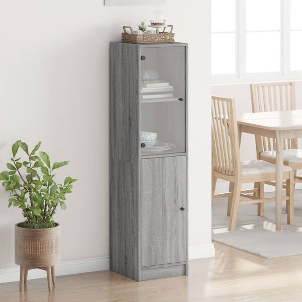 vidaXL Highboard se skleněn&yacute;mi dv&iacute;řky &scaron;ed&yacute; sonoma 35 x 37 x 142 cm