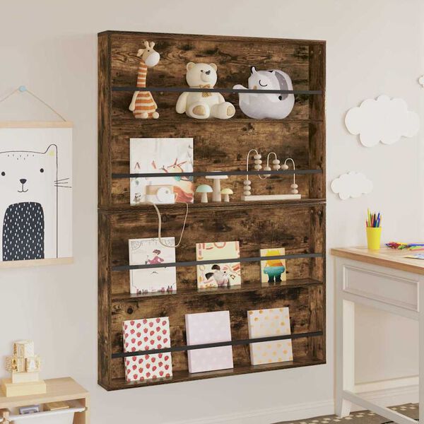 vidaXL Reg&aacute;l na časopisy s polic&iacute; 2 pcs Kouřov&yacute; dub 100 x 12 x 70 cm