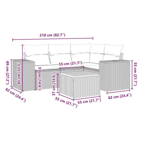 vidaXL 5d&iacute;ln&aacute; zahradn&iacute; sedac&iacute; souprava s podu&scaron;kami čern&aacute; polyratan