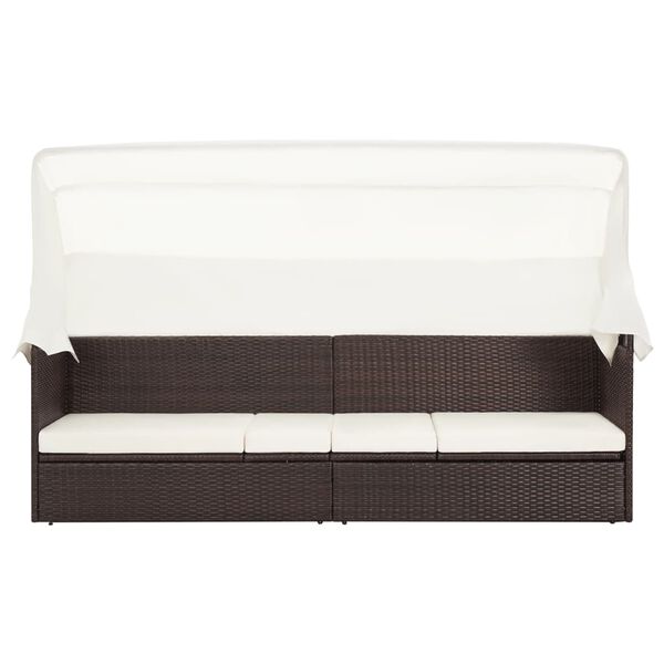 vidaXL Zahradn&iacute; pohovka s baldach&yacute;nem polyratan hněd&aacute;