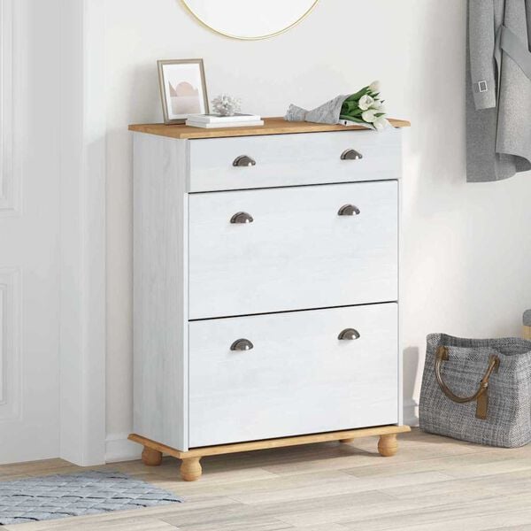 vidaXL Skříň na obuv ASKIM Bílá 85 x 35 x 108 cm Masivní borové dřevo
