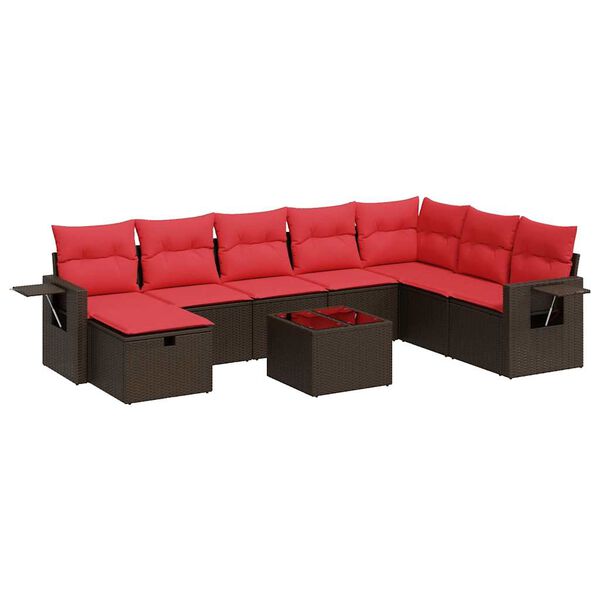 vidaXL 8d&iacute;ln&aacute; zahradn&iacute; sedac&iacute; souprava s podu&scaron;kami hněd&aacute; polyratan