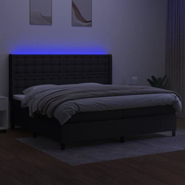 vidaXL Box spring postel s matrac&iacute; a LED čern&aacute; 200x200 cm textil
