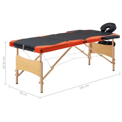 vidaXL Skládací masážní stůl 3 zóny dřevěný černý a oranžový