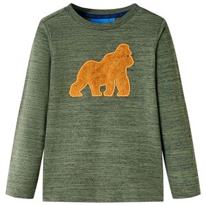 vidaXL Dětsk&eacute; tričko s dlouh&yacute;m ruk&aacute;vem khaki melanž 104