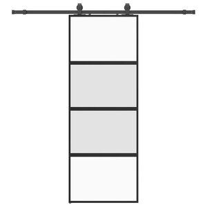vidaXL Posuvn&eacute; dveře se sadou kov&aacute;n&iacute; čern&eacute; 76x205 cm Tvrzen&eacute; sklo
