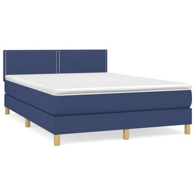 vidaXL Box spring postel s matrací modrá 140x200 cm textil
