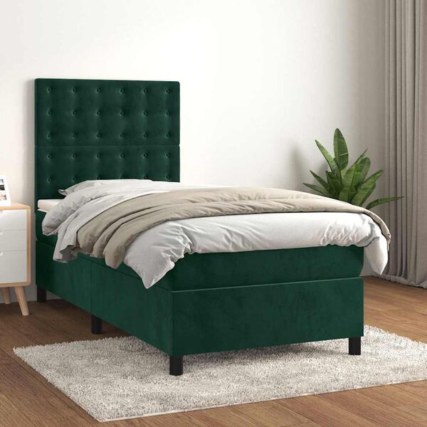 vidaXL Box spring postel s matrac&iacute; tmavě zelen&aacute; 100x200 cm samet