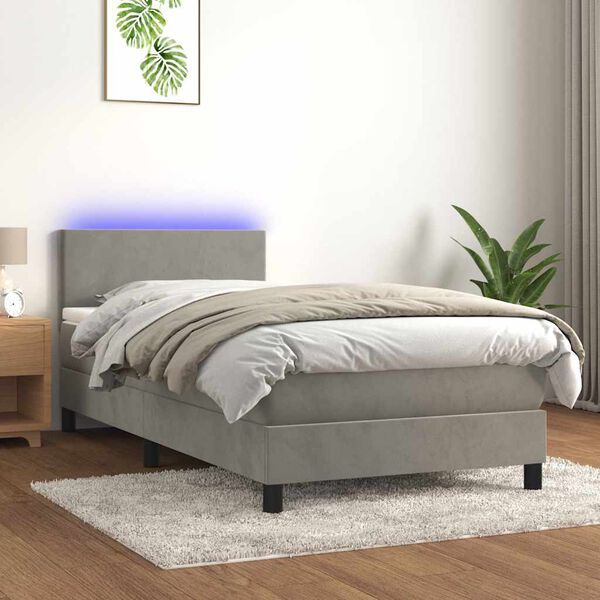 vidaXL Box spring postel s matrací a LED světle šedá 80 x 200 cm samet