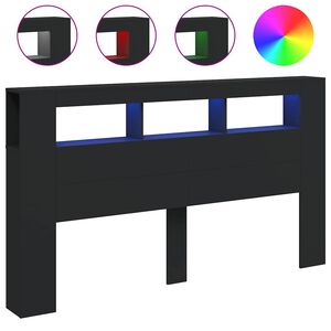 vidaXL Čelo postele s LED čern&eacute; 180 x 18,5 x 103,5 cm kompozitn&iacute; dřevo