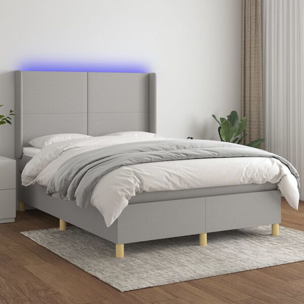 vidaXL Box spring postel s matrac&iacute; a LED světle &scaron;ed&aacute; 140x200 cm textil