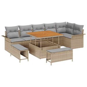 vidaXL Sada zahradn&iacute;ch pohovek s pol&scaron;t&aacute;řem 9 pcs B&eacute;žov&aacute; a Světle &scaron;ed&aacute;