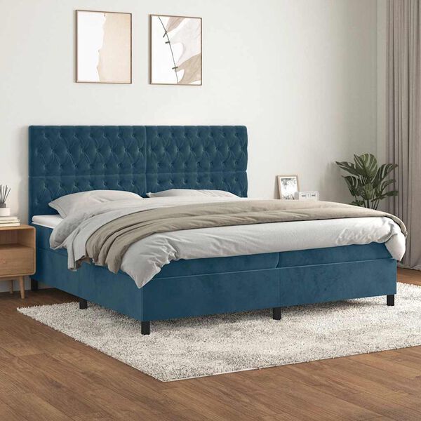 vidaXL Box spring postel s matrac&iacute; tmavě modr&aacute; 200x200 cm samet