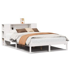 vidaXL Postel s knihovnou bez matrace b&iacute;l&aacute; 135x190 cm masivn&iacute; borovice