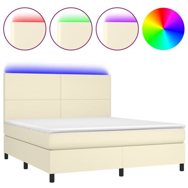 vidaXL Box spring postel s matrac&iacute; a LED kr&eacute;mov&aacute; 180x200cm uměl&aacute; kůže