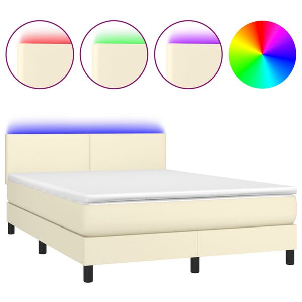 vidaXL Box spring postel s matrac&iacute; a LED kr&eacute;mov&aacute; 140x190 cm uměl&aacute; kůže