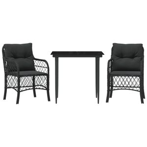vidaXL 3d&iacute;ln&yacute; bistro set s podu&scaron;kami čern&yacute; polyratan