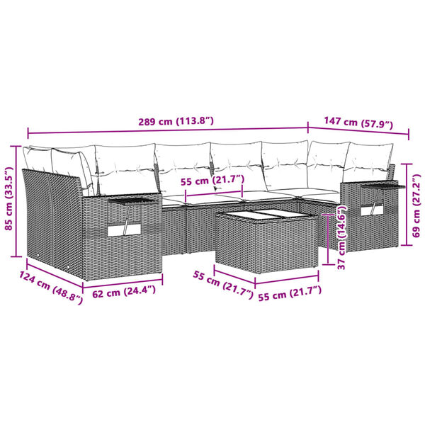 vidaXL 8d&iacute;ln&aacute; zahradn&iacute; sedac&iacute; souprava a podu&scaron;ky světle &scaron;ed&aacute; polyratan