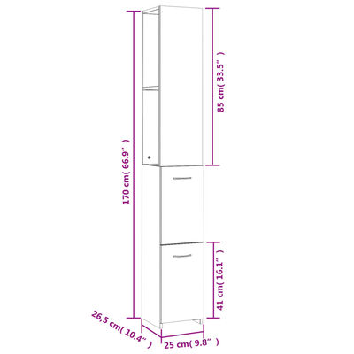 vidaXL Koupelnová skříňka lesklá bílá 25x26,5x170 cm kompozitní dřevo
