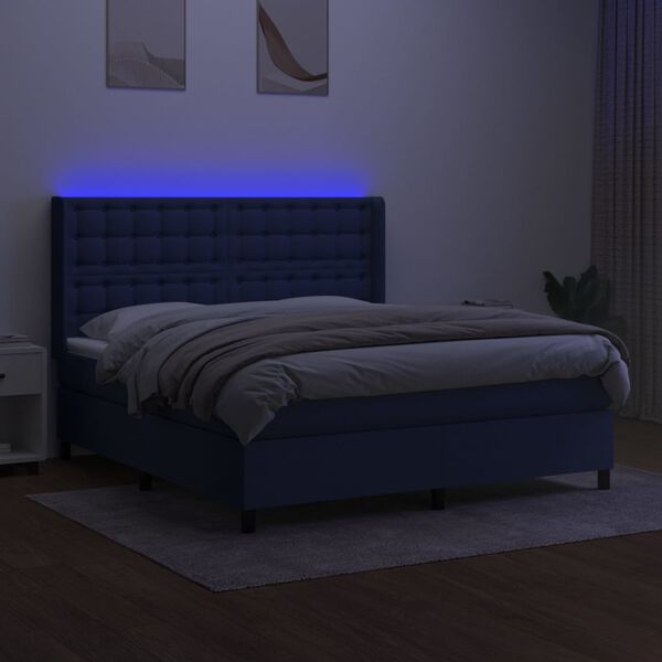 vidaXL Box spring postel s matrac&iacute; a LED modr&aacute; 160x200 cm textil
