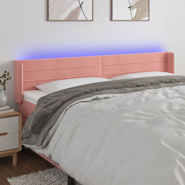 vidaXL Čelo postele s LED růžov&eacute; 203 x 16 x 78/88 cm samet