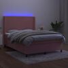 vidaXL Box spring postel s matrac&iacute; a LED růžov&aacute; 140x190 cm samet