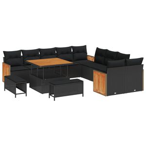vidaXL Sada zahradn&iacute;ch pohovek s pol&scaron;t&aacute;řem 13 pcs Čern&aacute;
