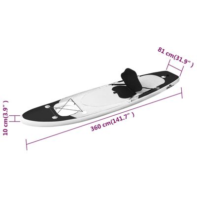 vidaXL Nafukovací SUP paddleboard s příslušenstvím černý 360x81x10 cm